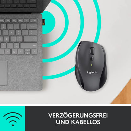 Logitech M705 Marathon Ratón inalámbrico, Receptor Unificador USB de 2,4 GHz, 1000 DPI, 5 Botones Programables, Batería de 3 años, Compatible con PC, Mac, Portátil, Chromebook - Negro