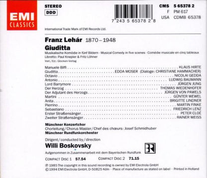 Lehar 'Giuditta' Musical Comedy In Five Scenes. Nicolai Gedda Edda Moser Klaus Hirte Et Al.
