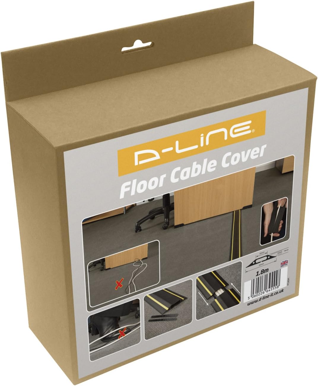 Floor Cable Protector, D-Line, FC83H Medium Duty, Linkable Floor Cable Cover, Protect Cables & Prevent a Trip Hazards - 1.8 Meter (L) - Cable Cavity 30mm (W) x 10mm (H