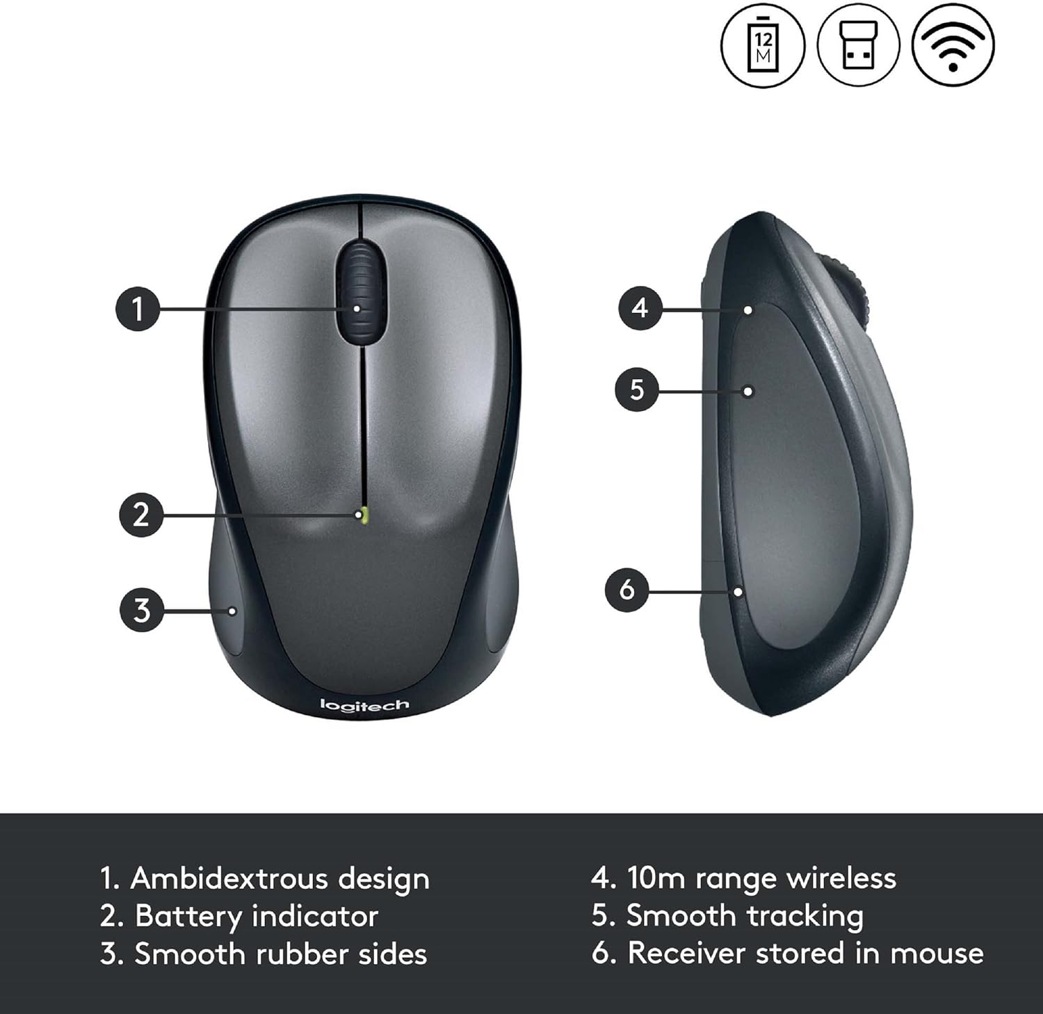 Logitech M235 Wireless Mouse, 2.4 GHz with USB Unifying Receiver, 1000 DPI Optical Tracking, 12 Month Battery, Compatible with PC, Mac, Laptop, Chromebook