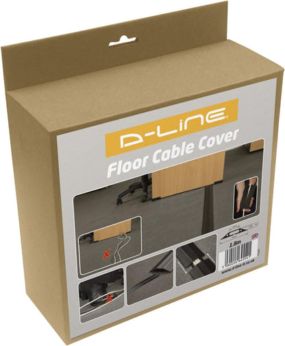 D-Line 1.8m Linkable Floor Cable Protector, Heavy Duty Cable Cover, Protect Wires & Prevent Cable Trips, Cable Management Solution - 1.8m Length, Cable Cavity = 30mm (W) x 10mm (H