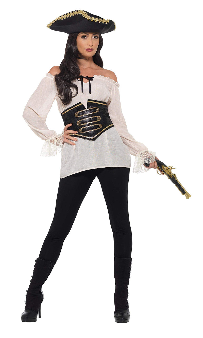 Smiffys Deluxe Pirate Shirt, Ladies, Ivory (Size M)