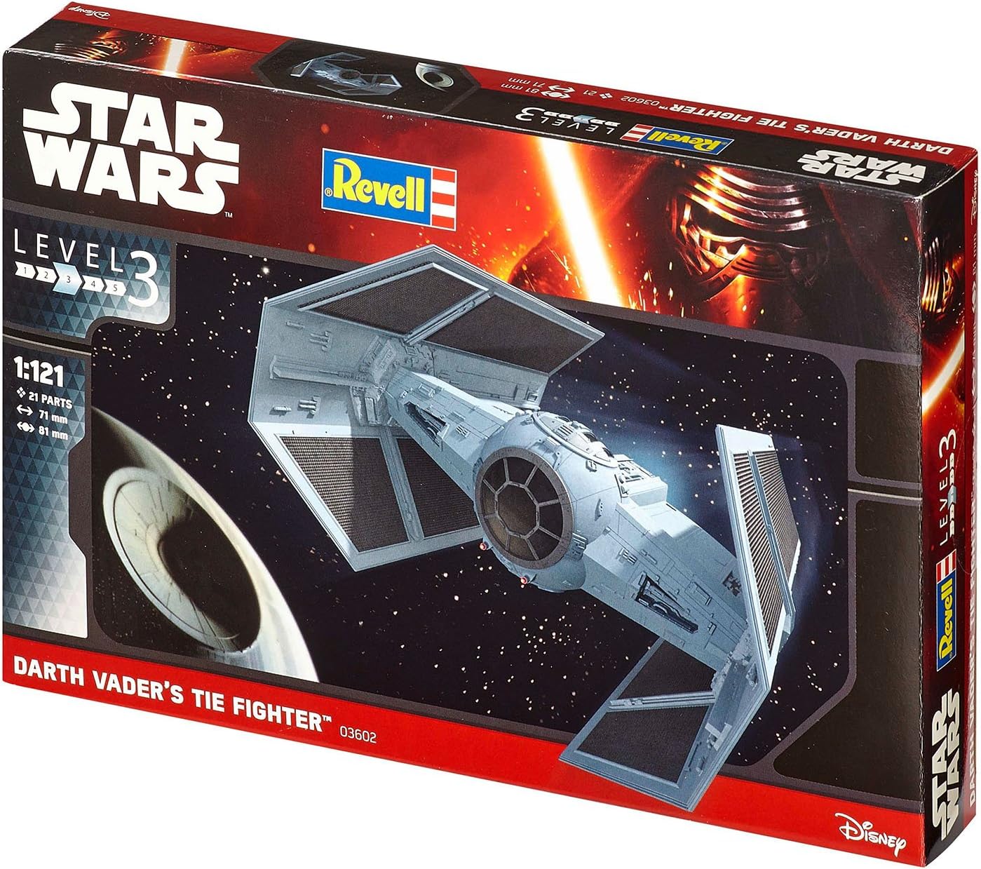 Revell 03602 Star Wars Darth Vader's TIE Fighter 1:121 Scale Unbuilt/Unpainted Plastic Model Kit Without Glue, Paint & Brush