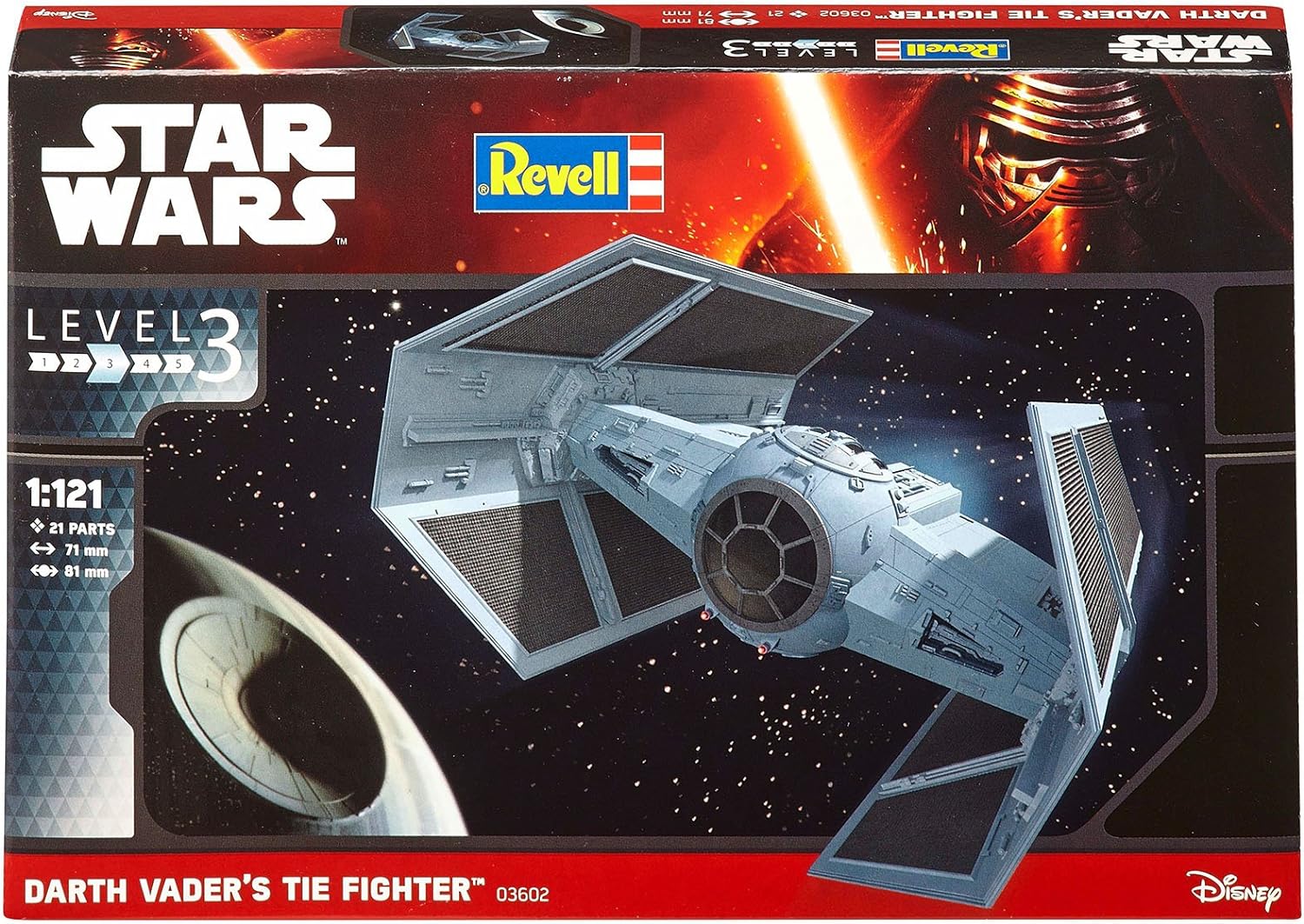 Revell 03602 Star Wars Darth Vader's TIE Fighter 1:121 Scale Unbuilt/Unpainted Plastic Model Kit Without Glue, Paint & Brush
