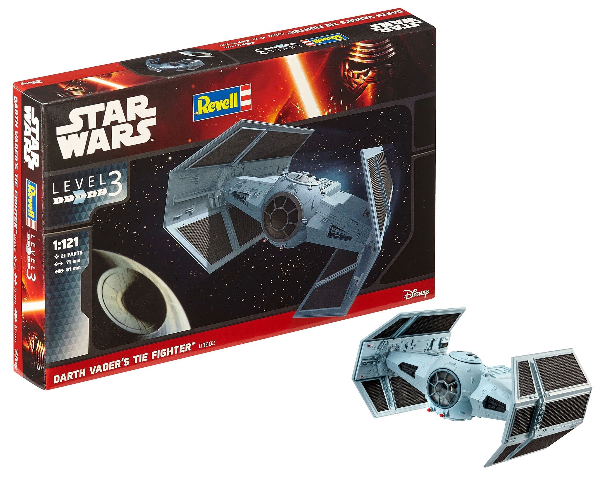 Revell 03602 Star Wars Darth Vader's TIE Fighter 1:121 Scale Unbuilt/Unpainted Plastic Model Kit Without Glue, Paint & Brush