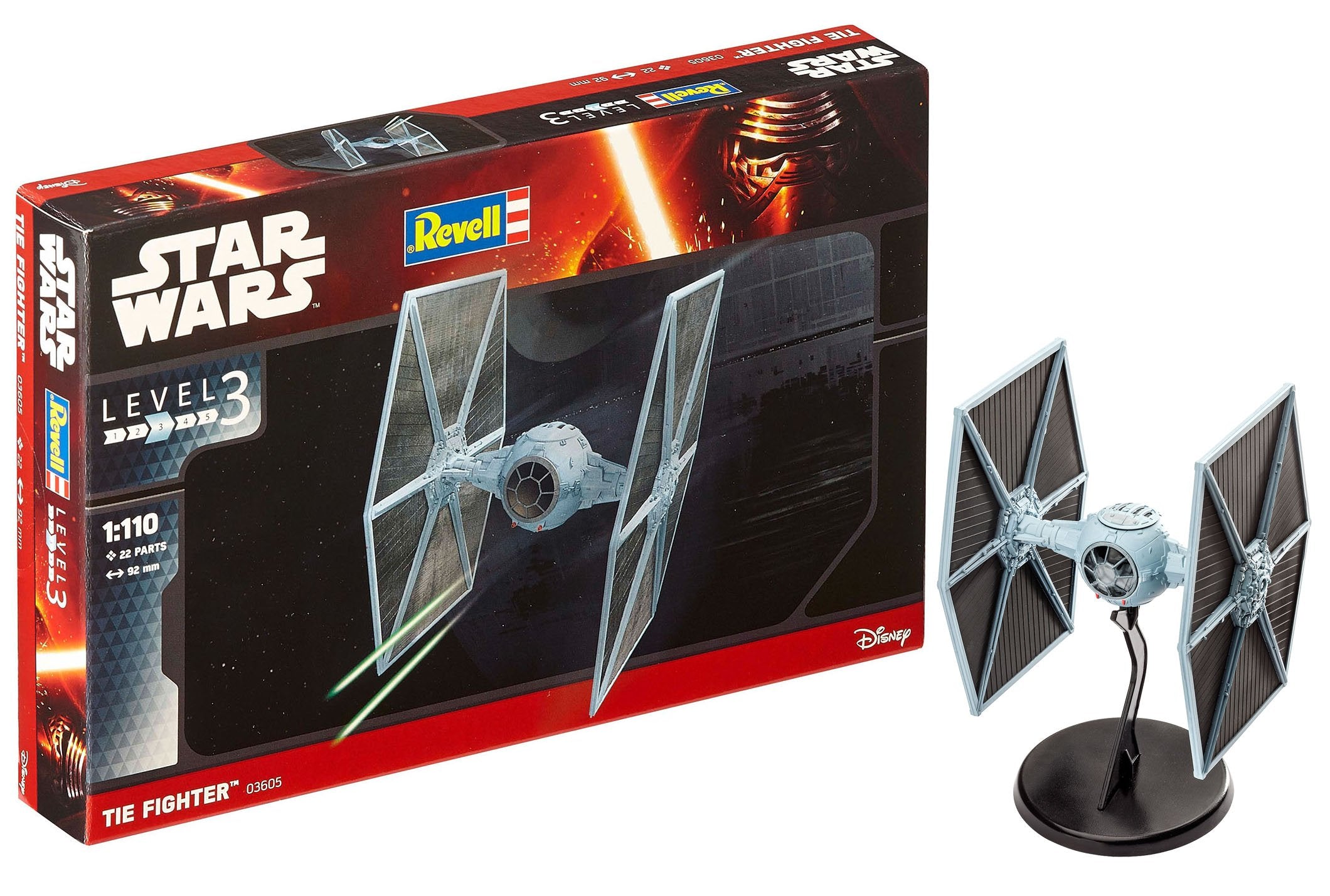 Revell 03605 Star Wars TIE Fighter 1:110 Scale Unbuilt/Unpainted Plastic Model Kit Without Glue, Paint & Brush