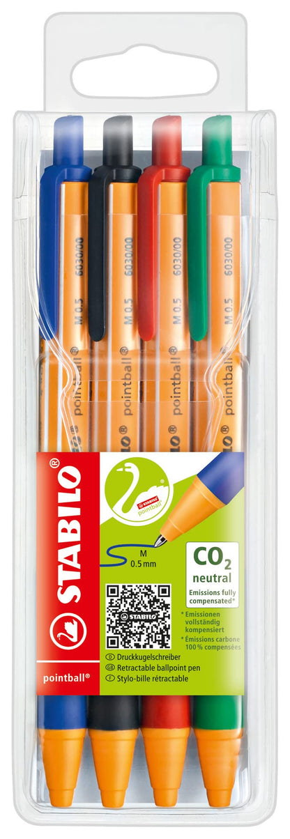 Ballpoint - STABILO pointball - Wallet of 4 - Assorted colors