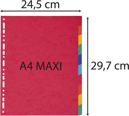 Exacompta - Ref 2410E - Nature Future Dividers - Suitable for A4+ Documents, Pre-Punched, 225gsm Genuine Pressboard, 10-Part Dividers, FSC-Certified - Multi-Coloured