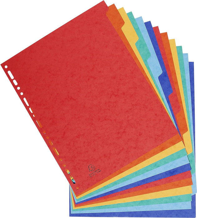 Exacompta - Ref 2410E - Nature Future Dividers - Suitable for A4+ Documents, Pre-Punched, 225gsm Genuine Pressboard, 10-Part Dividers, FSC-Certified - Multi-Coloured