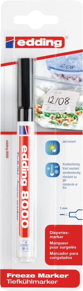 edding 8000 freeze marker - black - 1 frost-resistant marker - round nib 1 mm - for labelling freezer bags and freezer containers - ideal for cold stores, laboratories, Tupperware, freezers.