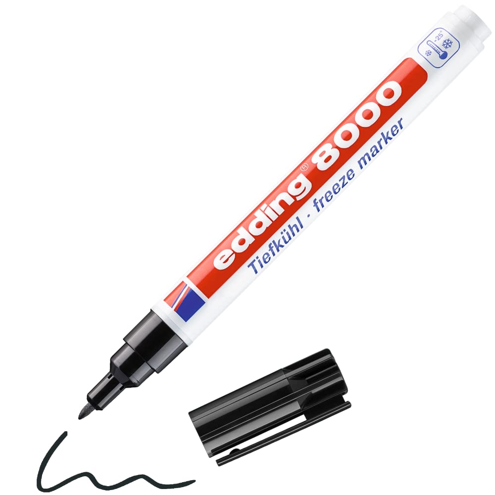 edding 8000 freeze marker - black - 1 frost-resistant marker - round nib 1 mm - for labelling freezer bags and freezer containers - ideal for cold stores, laboratories, Tupperware, freezers.
