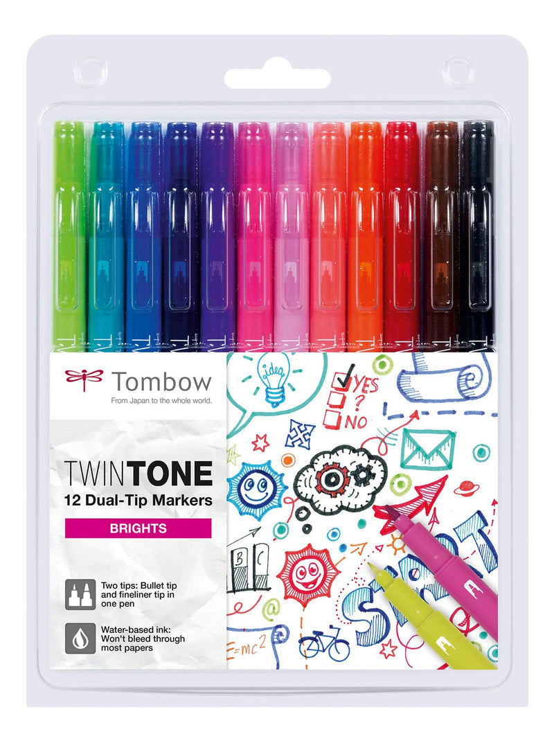 Tombow WS-PK-12P-1 Twin Tone Dual-Tip Marker - Bright Colours (Pack of 12