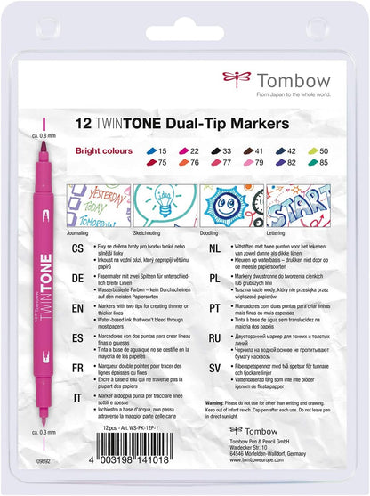 Tombow WS-PK-12P-1 Twin Tone Dual-Tip Marker - Bright Colours (Pack of 12