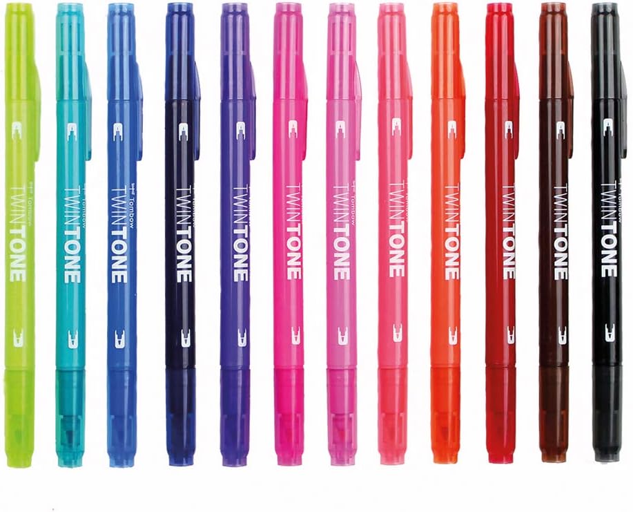 Tombow WS-PK-12P-1 Twin Tone Dual-Tip Marker - Bright Colours (Pack of 12