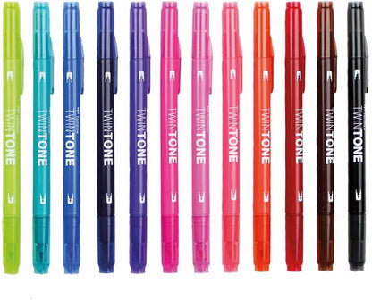 Tombow WS-PK-12P-1 Twin Tone Dual-Tip Marker - Bright Colours (Pack of 12