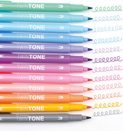 Tombow WS-PK-12P-2 Twin Tone Dual-Tip Marker - Pastel Colours (Pack of 12)