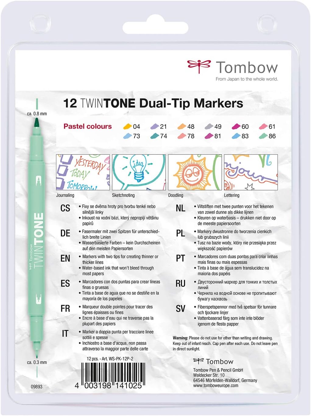 Tombow WS-PK-12P-2 Twin Tone Dual-Tip Marker - Pastel Colours (Pack of 12)