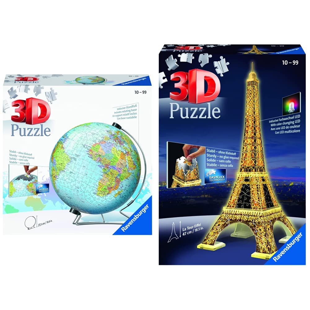 Ravensburger 12436 7 Globo 3D Puzzle, 540 Piezas, Multicolor, Edad Recomendada 10+, Dimensiones 27.5 x 23.3 cm