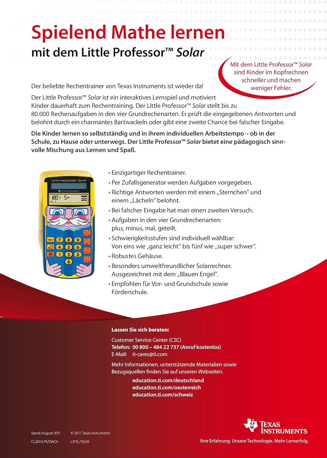 Texas Instruments Little Professor Solar - Juego Educativo de matemática para niños