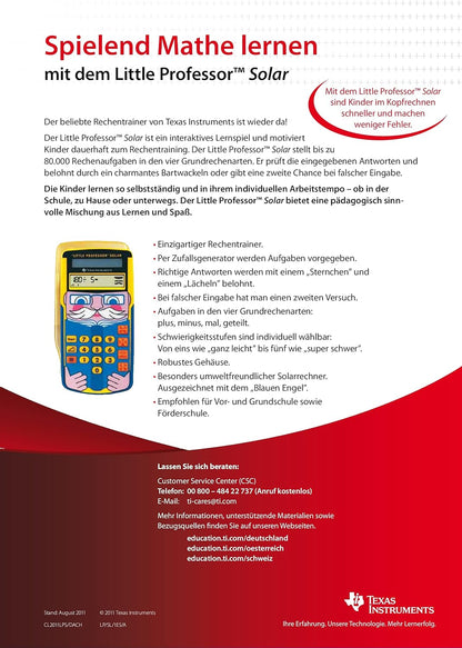 Texas Instruments Little Professor Solar - Juego Educativo de matemática para niños