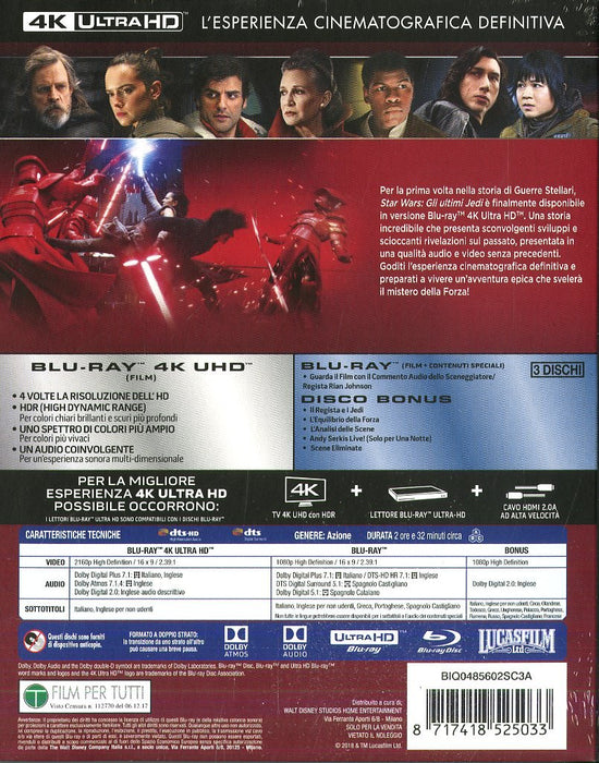 Star Wars: Gli Ultimi Jedi (Ultra-HD 4K) (3 Blu-Ray