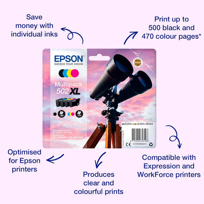 Epson 502XL Binoculars Genuine High Yield Multipack, 4-colours Ink Cartridges