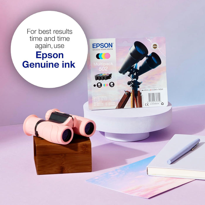 Epson Multipack 502XL Binoculars, XL High Capacity Ink Cartridges, 4 Colours: Black, Cyan, Magenta, Yellow, XP-5100 XP-5105 XP-5150 XP-5155 WF-2860DWF WF-2865DWF WF-2880 WF-2885