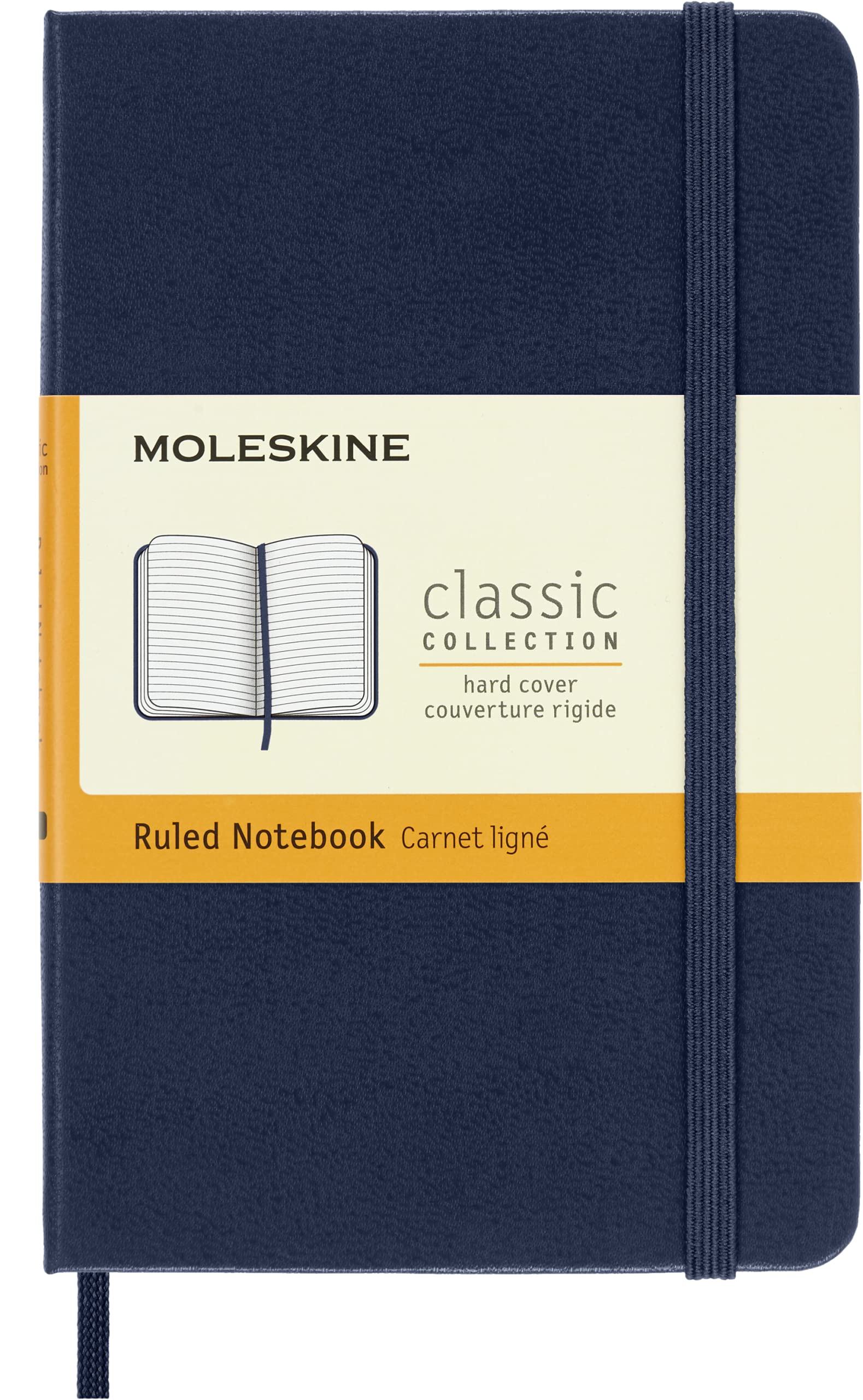 Moleskine Classic Ruled Paper Notebook, Hard Cover and Elastic Closure Journal, Color Sapphire Blue, Size Pocket 9 x 14 cm, 240 Pages