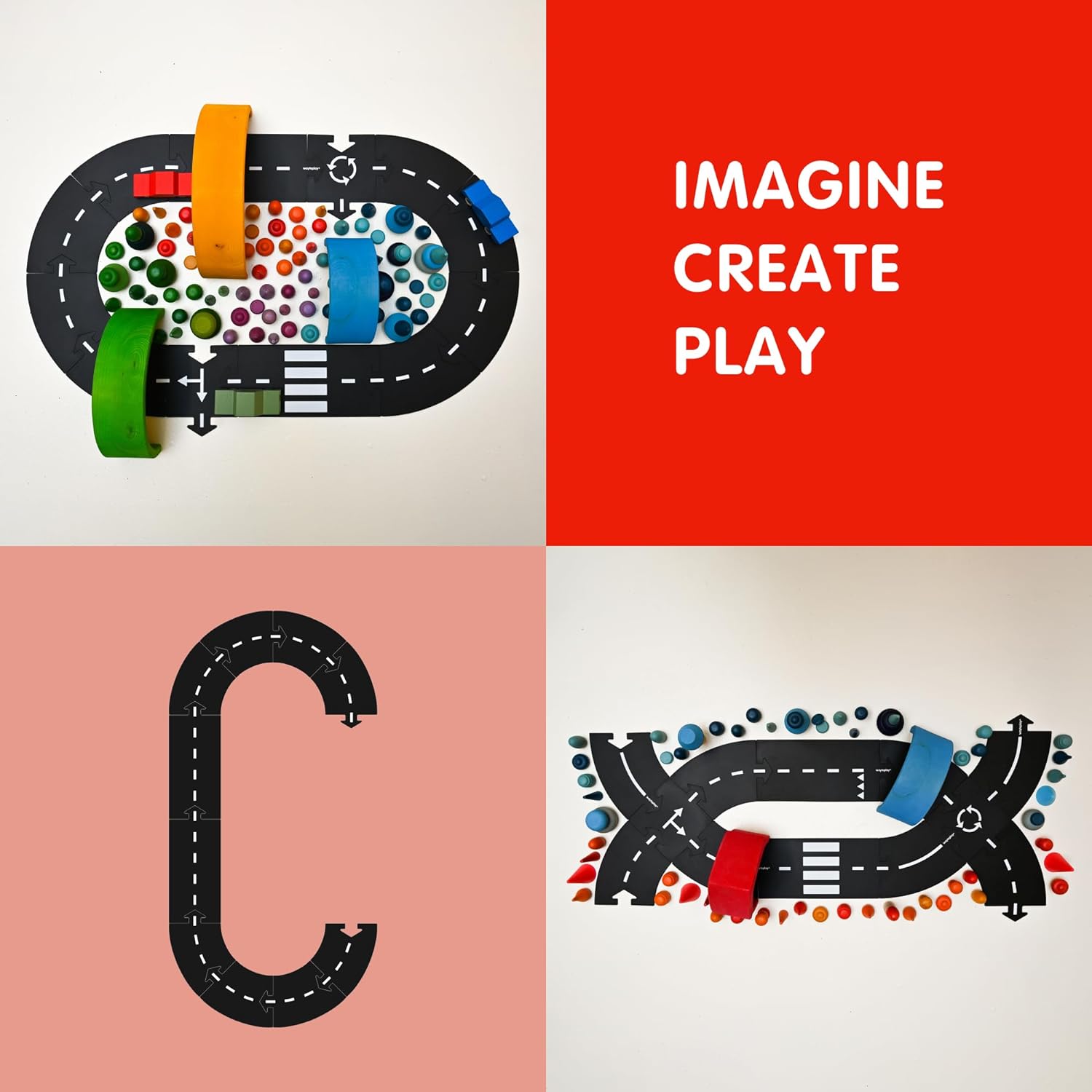 Waytoplay Ringroad, 12 Piece Circuit for Toy Cars - Flexible, Indestructible, and Waterproof - Modular Car Tracks - Made in the Netherlands