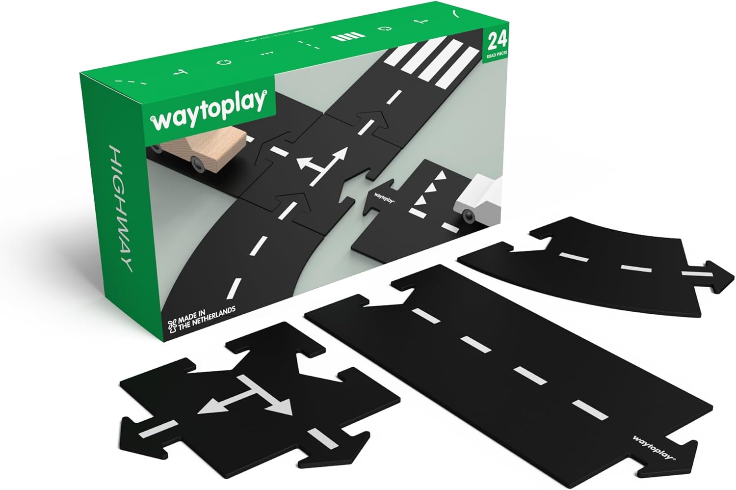 Waytoplay Highway, De originele Flexible autobaan, 24 delen 376 cm lang en geproduceerd in Nederland.