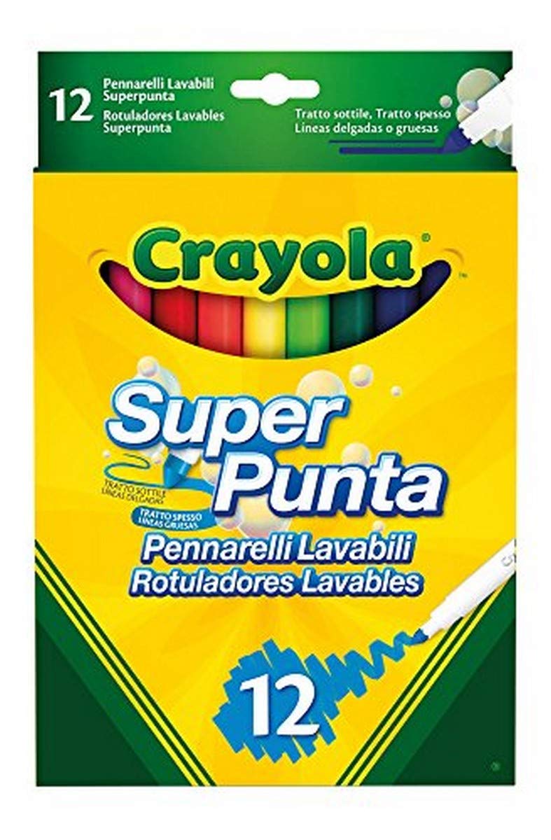 CRAYOLA Supertips 12 Filzstifte zum Zeichnen – Marker zum Malen (mehrfarbig, 12 Farben, extra breit, Rundspitze