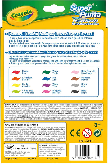 CRAYOLA Supertips 12 Filzstifte zum Zeichnen – Marker zum Malen (mehrfarbig, 12 Farben, extra breit, Rundspitze