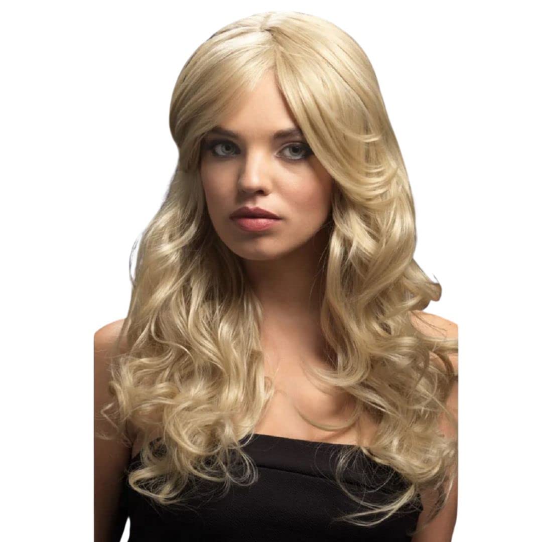 Smiffys Perruque Nicole collection Fever blond fonce, légèrement ondulé avec raie sur le côté, 66cm/26in
