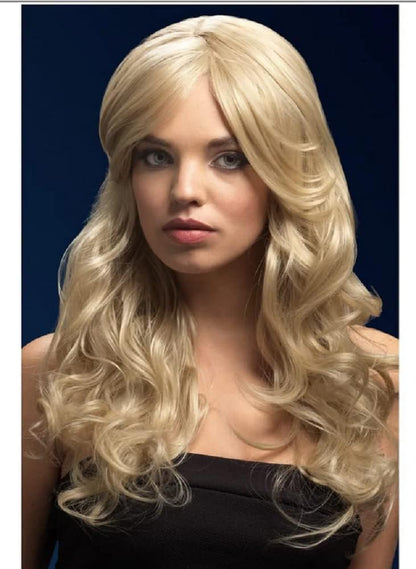 Smiffys Perruque Nicole collection Fever blond fonce, légèrement ondulé avec raie sur le côté, 66cm/26in