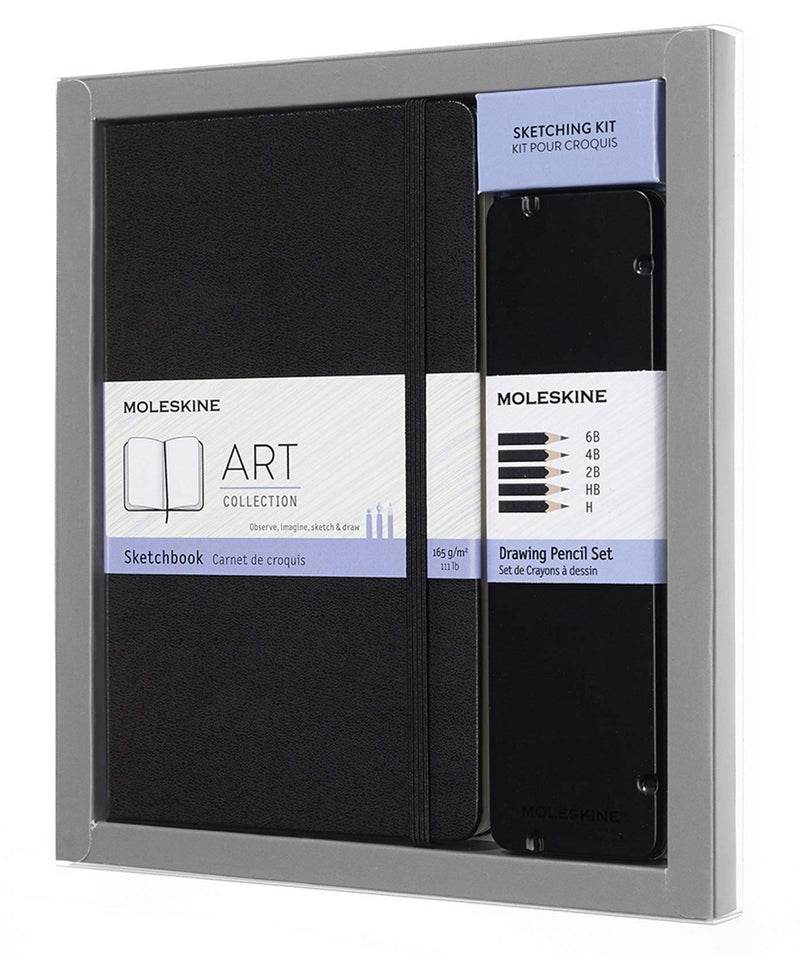 Moleskine 13 x 21 cm Large Art Collection Sketching Kit Notebook Sketching Album with Hard Cover and Elastic Closure, Paper Suitable for Pencils and Crayons, Black, 104 Pages