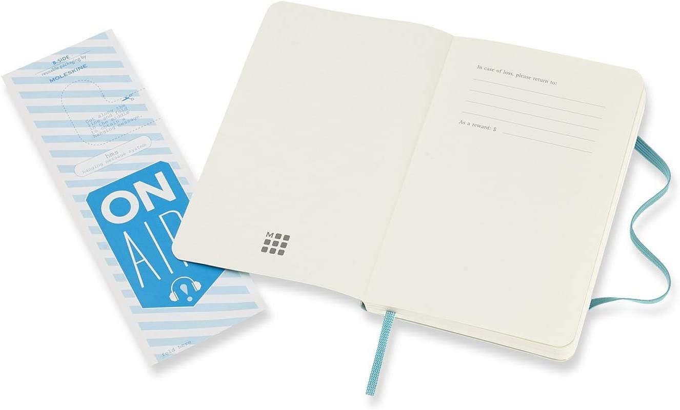 Moleskine Classic Plain Paper Notebook - Soft Cover and Elastic Closure Journal - Color Reef Blue - Pocket 9 x 14 A6 - 192 Pages