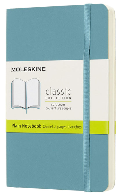 Moleskine Classic Plain Paper Notebook - Soft Cover and Elastic Closure Journal - Color Reef Blue - Pocket 9 x 14 A6 - 192 Pages