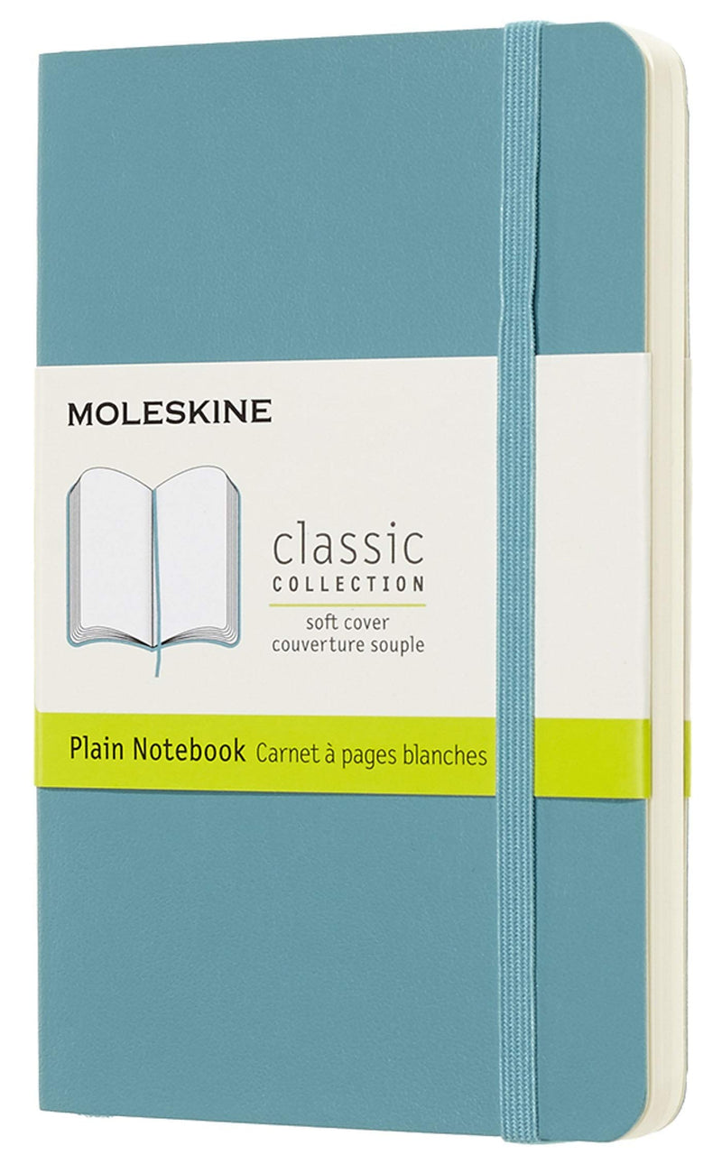 Moleskine Classic Plain Paper Notebook - Soft Cover and Elastic Closure Journal - Color Reef Blue - Pocket 9 x 14 A6 - 192 Pages