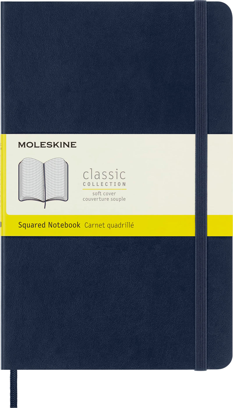 Moleskine - Classic Squared Paper Notebook - Soft Cover and Elastic Closure Journal - Color Sapphire Blue - Size Large 13 x 21 A5 - 192 Pages