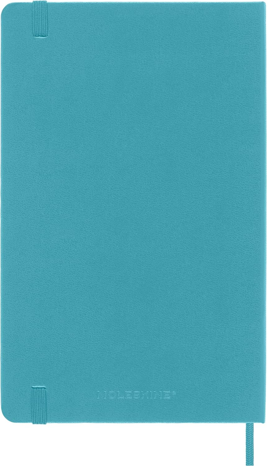 Moleskine Classic Plain Paper Notebook, Hard Cover and Elastic Closure Journal, Color Reef Blue, Size Large 13 x 21 cm, 240 Pages