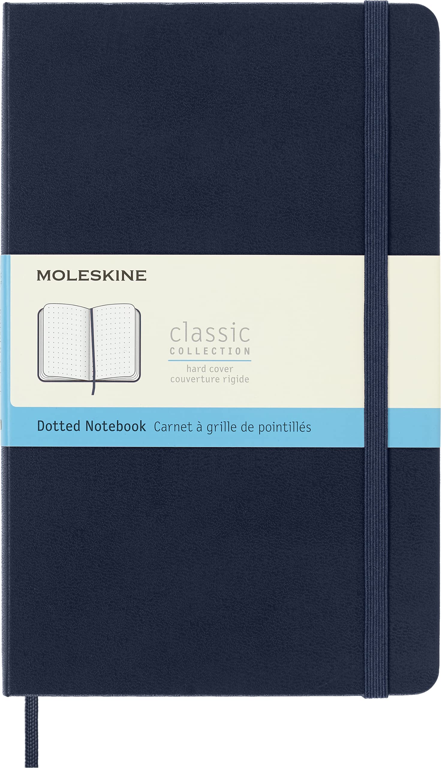 Moleskine Classic Dotted Paper Notebook, Hard Cover and Elastic Closure Journal, Color Sapphire Blue, Size Large 13 x 21 cm, 240 Pages