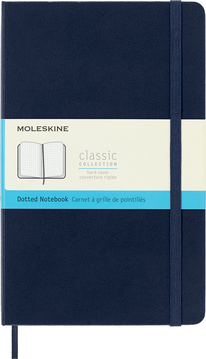 Moleskine Classic Dotted Paper Notebook, Hard Cover and Elastic Closure Journal, Color Sapphire Blue, Size Large 13 x 21 cm, 240 Pages