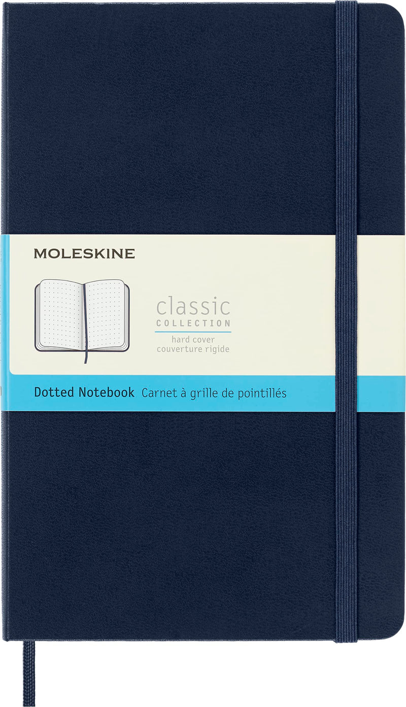 Moleskine Classic Dotted Paper Notebook, Hard Cover and Elastic Closure Journal, Color Sapphire Blue, Size Large 13 x 21 cm, 240 Pages