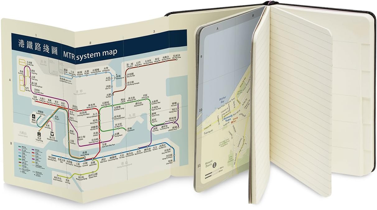Moleskine City Notebooks Hong Kong with Plain and Ruled Page, Notebook with Hard Cover, Elastic Closure and City Maps, Black Colour, Size 9 x 14 cm, 220 Pages