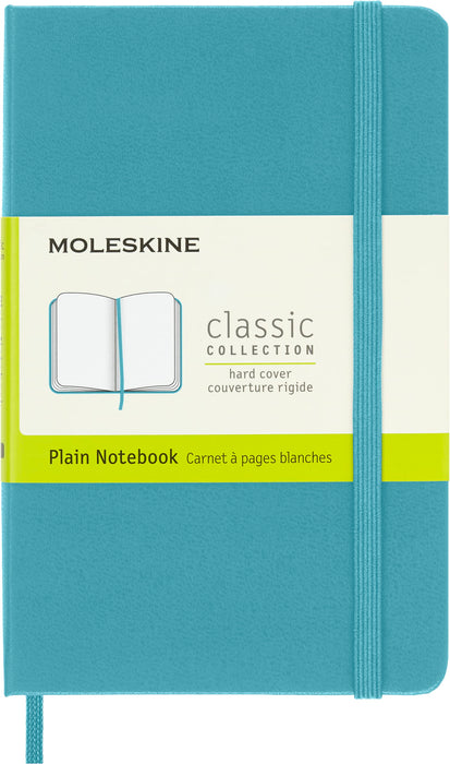 Moleskine Classic Plain Paper Notebook, Hard Cover and Elastic Closure Journal, Color Reef Blue, Size Pocket 9 x 14 cm, 192 Pages
