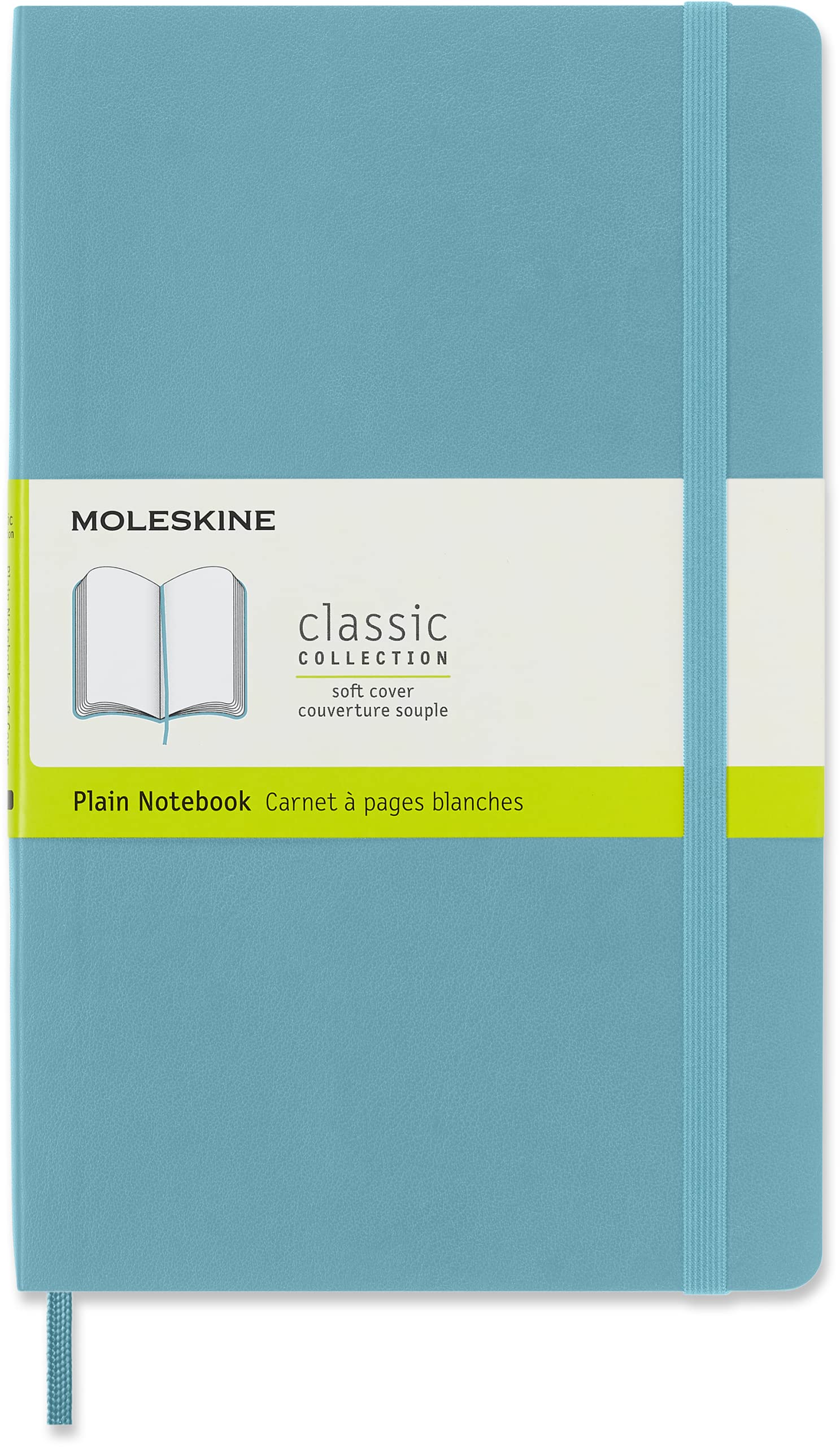 Moleskine Classic Plain Paper Notebook - Soft Cover and Elastic Closure Journal - Color Reef Blue - Large 13 x 21 A5 - 192 Pages