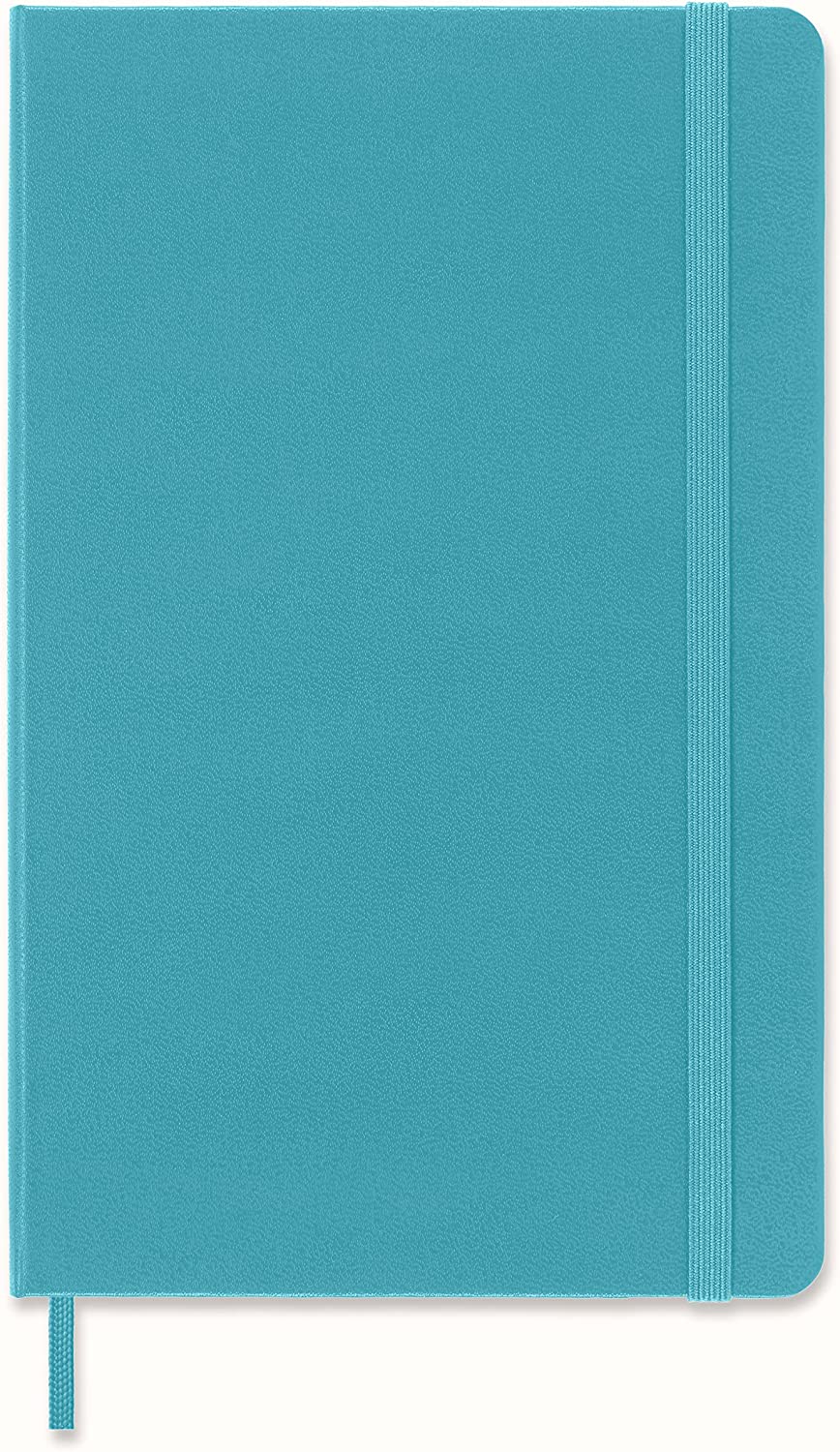 Moleskine Classic Ruled Paper Notebook, Hard Cover and Elastic Closure Journal, Color Reef Blue, Size Large 13 x 21 cm, 240 Pages