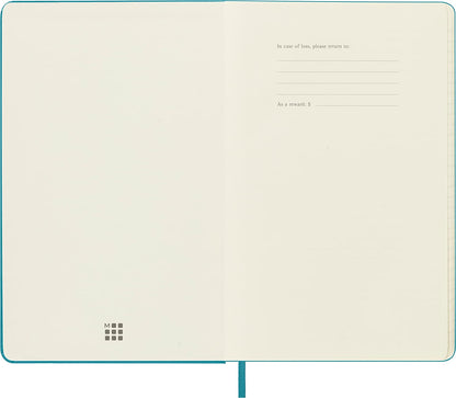 Moleskine Classic Ruled Paper Notebook, Hard Cover and Elastic Closure Journal, Color Reef Blue, Size Large 13 x 21 cm, 240 Pages