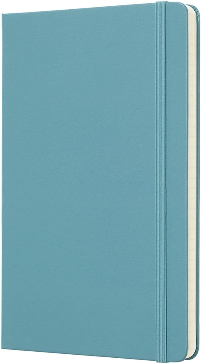 Moleskine Classic Ruled Paper Notebook, Hard Cover and Elastic Closure Journal, Color Reef Blue, Size Large 13 x 21 cm, 240 Pages