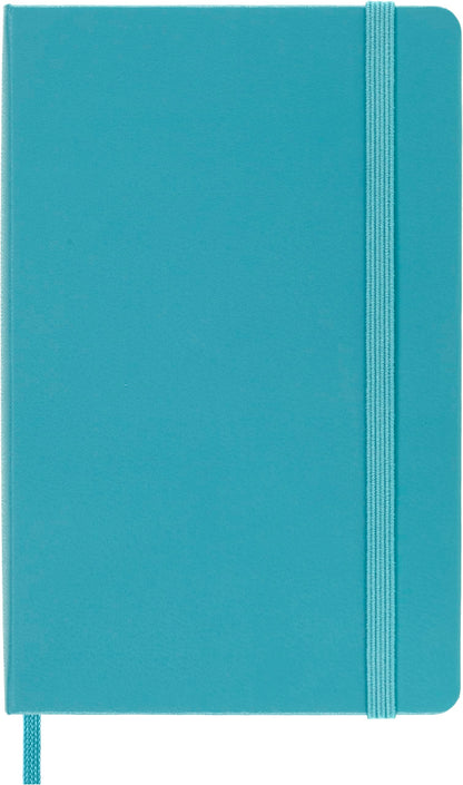 Moleskine Classic Ruled Paper Notebook, Hard Cover and Elastic Closure Journal, Color Reef Blue, Size Pocket 9 x 14 cm, 192 Pages